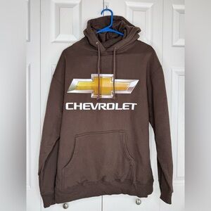Chevrolet GM Hoodie Pullover Logo Brown Kangaroo Pockets Drawstring Sz M